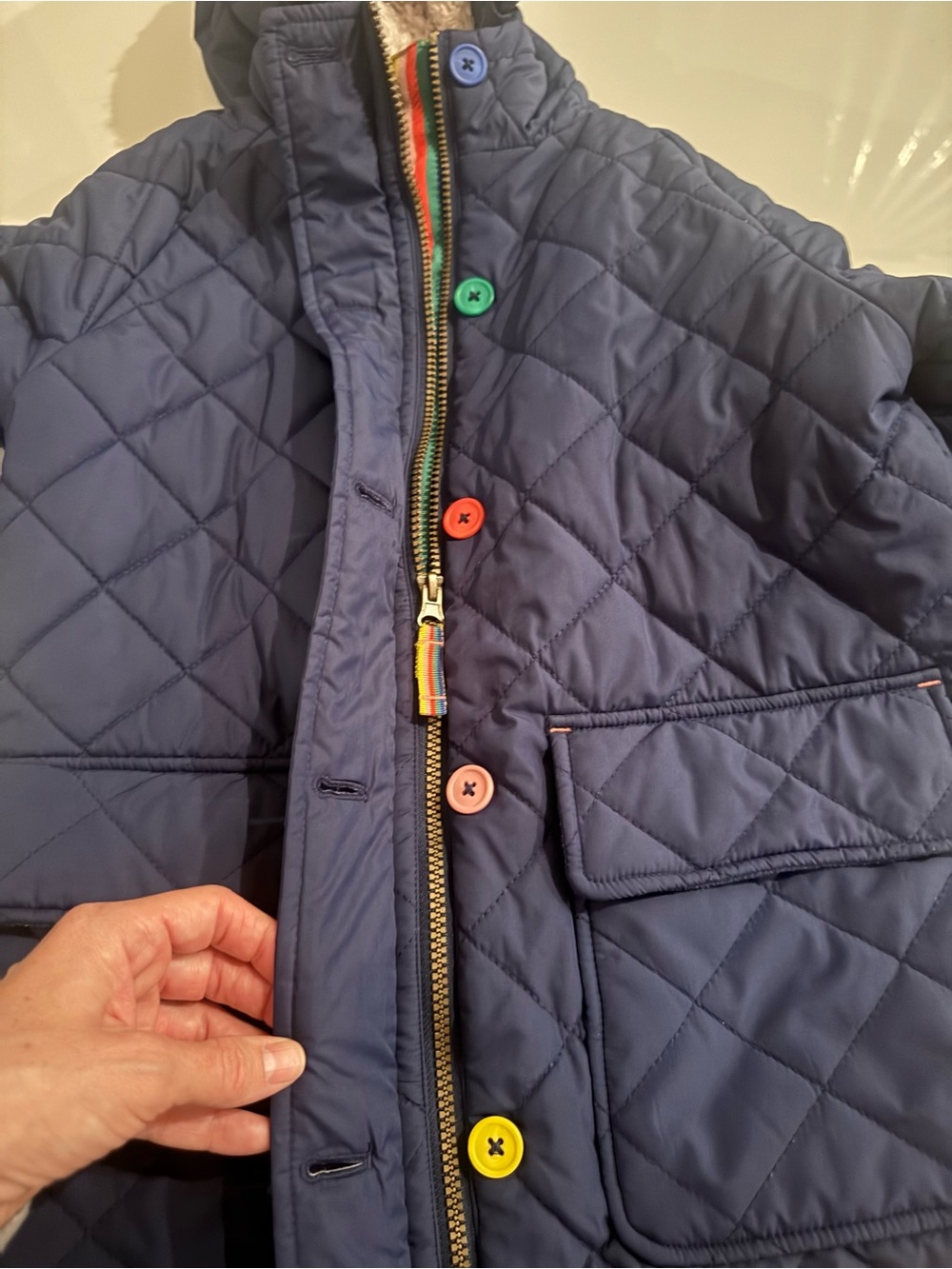 Mini Boden Quilted Navy Jacket with Colorful Buttons